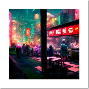 Busy Ramen Stall - Cyberpunk Cityscape Posters and Art